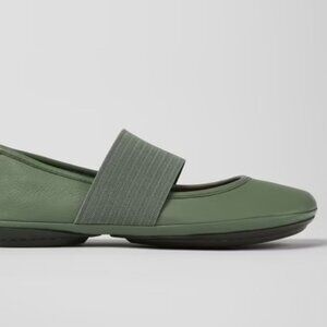 Camper Right Nina Green Leather Ballet Flat Mary Jane